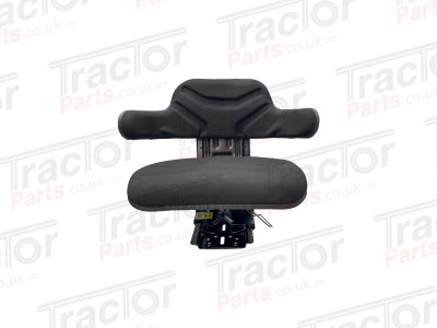 Universal Replacement Black Cloth Wrap Around Mechanical Adjustable Narrow Suspension Fixed Angle Seat With Slide and Weight Adjustment For Vehicles Such As Tractors Forklift Loader Excavator Truck Dumper Roller Telehandler Backhoe